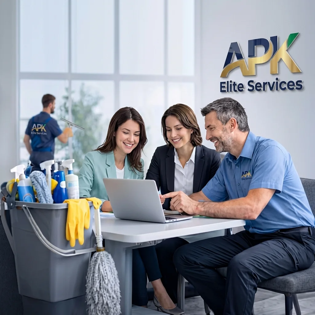 APK Elite Services professional cleaning team in Pune office